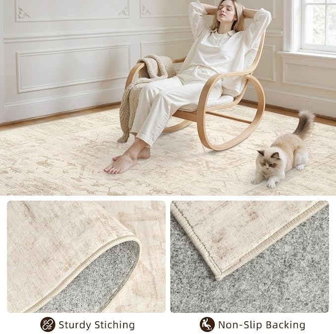 2'6''x8' Hallway Washable Runner Rug: Vintage Boho Neutral Kitchen Rug Soft Small Area Rug Indoor Floor Non-Slip Low Pile Carpet for Farmhouse Entryway Laundry Bathroom Bedroom Beside Rugs Beige/Brown