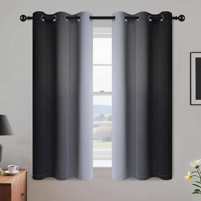 Yakamok Ombre Curtains Black and Greyish White for Living Room,42Wx54L | Room Darkening Curtains 54,Thermal Insulated Gradient Color Drape,Light Blocking Grommet Window Curtains for Bedroom,2 Panels