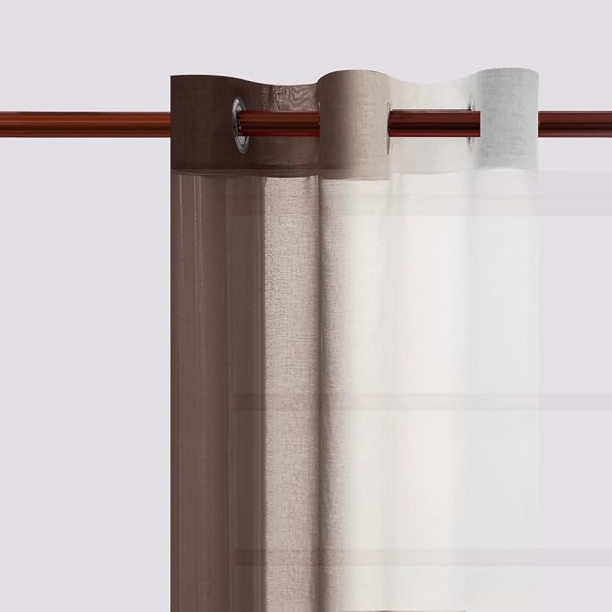 DWCN Brown Faux Linen Ombre Sheer Curtains - Gradient Semi Voile Curtains for Bedroom and Living Room, Set of 2 Grommet Top Window Curtain Panels, 42 x 84 Inches Long, Chocolate Brown