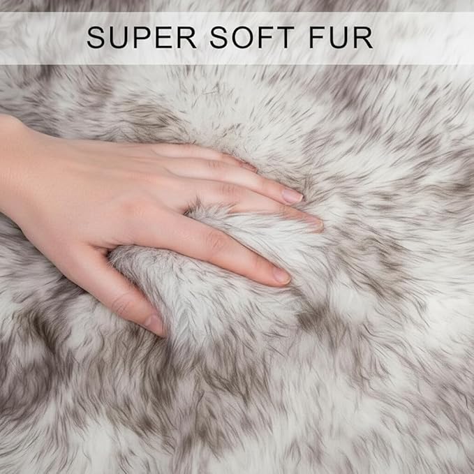 Super Area Rugs Premium Genuine Sheepskin Rug 2' x 3' Long Fur Soft & Natural Chair/Seat Cover Accent Rug, Wolf Tip Brown, Single Pelt