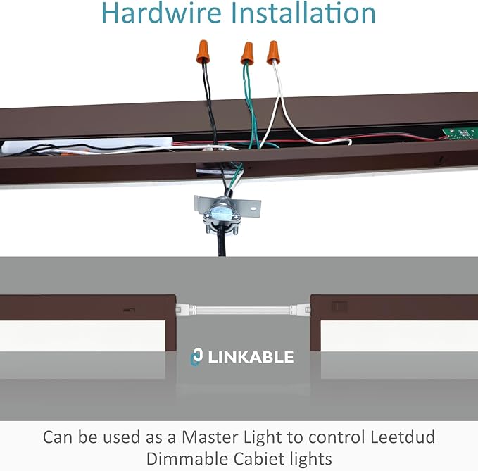 Leetdud Under Cabinet Lighting Motion Sensor Hardwired, 24 Inch 12W Dimmable, 5 CCT 2700/3000/3500/4000/5000K, Eyes Care Design Linkable Under Counter Lights for Kitchen, Sink, ETL Listed, Bronze