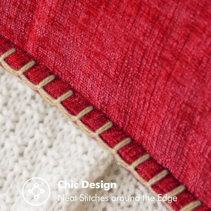 MIULEE Pack of 2 Pillow Covers 18x18 Inch Red Farmhouse Decorative Throw Pillow Covers with Stitched Edge Soft Chenille Solid Dyed Couch Pillow Covers for Sofa Bed Living Room