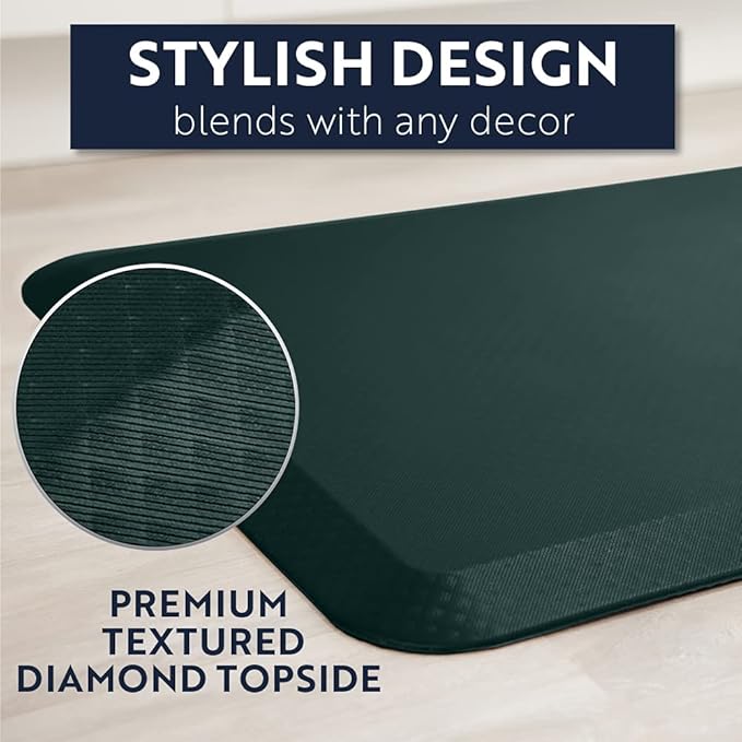 KANGAROO Anti Fatigue Mats for Kitchen Floor, Reduce Foot, Knee Pressure, 3/4 Inch Thick Cushioned Ergonomic Mat, Waterproof Comfort Rug for Under Sinks, Standing Desk, Stores, 17x24, Hunter Green