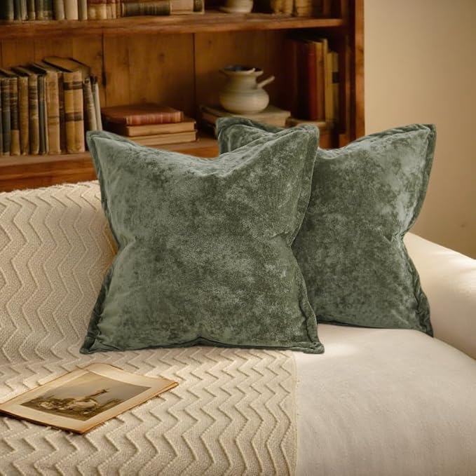 20x20 Throw Pillow Covers Set of 2 Velevt Square Cushion Cover Decorative Solid Pillowcases for Sofa Bed Chair Decor,Army Green
