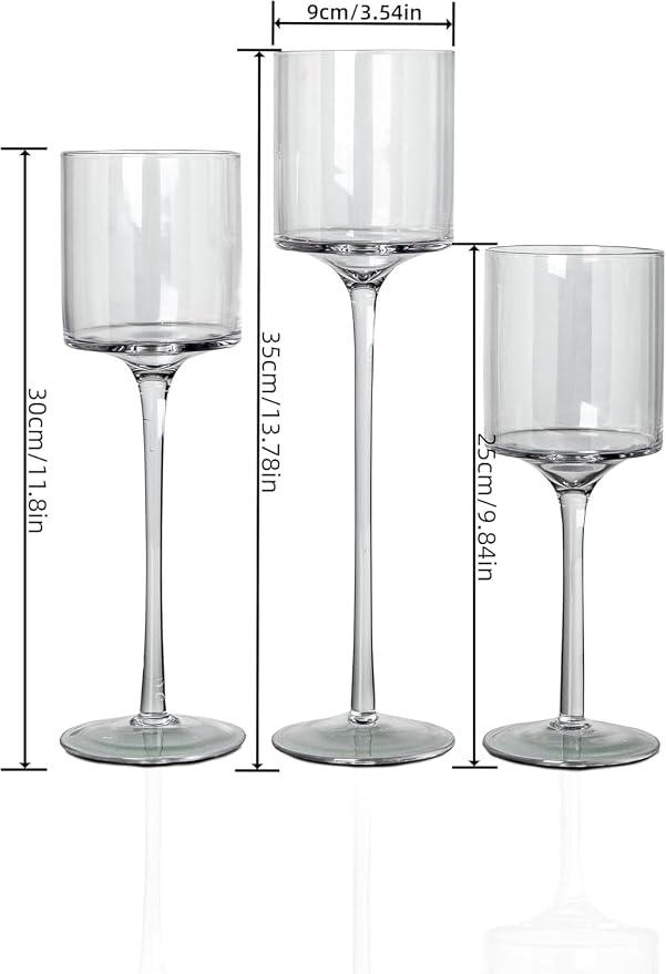 Hurricane Candle Holder Glass Candleholders Holders Votive Long Stem Tealight Tall High Tea Light Elegant Transparent Ideal Dining Wedding Party Home Decoration Gifts (Large 1 Set)