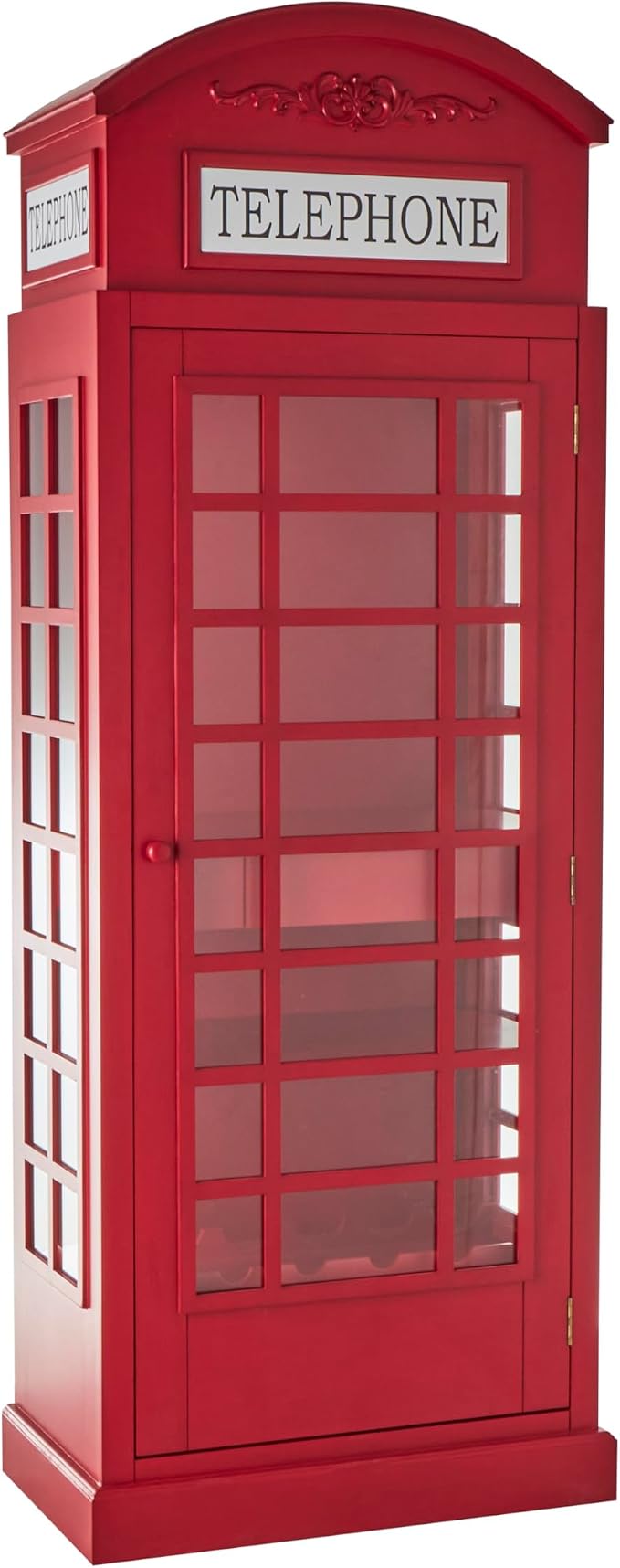 Deco 79 Wooden Telephone Standing Wine Rack Vintage London Booth 2 Shelf and 6 Bottle with Drawer Storage, 26" x 15" x 74", Red