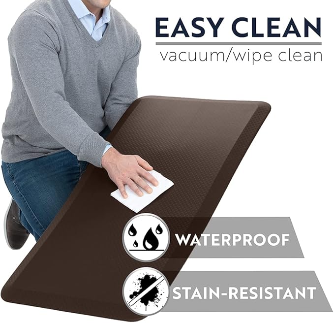 KANGAROO Anti Fatigue Mats for Kitchen Floor, 70x24, Reduce Foot, Knee, Back Pressure, 3/4 Inch Thick Cushioned Ergonomic Mat, Waterproof Comfort Rug for Under Sink, Standing Desk, Store Floors, Brown