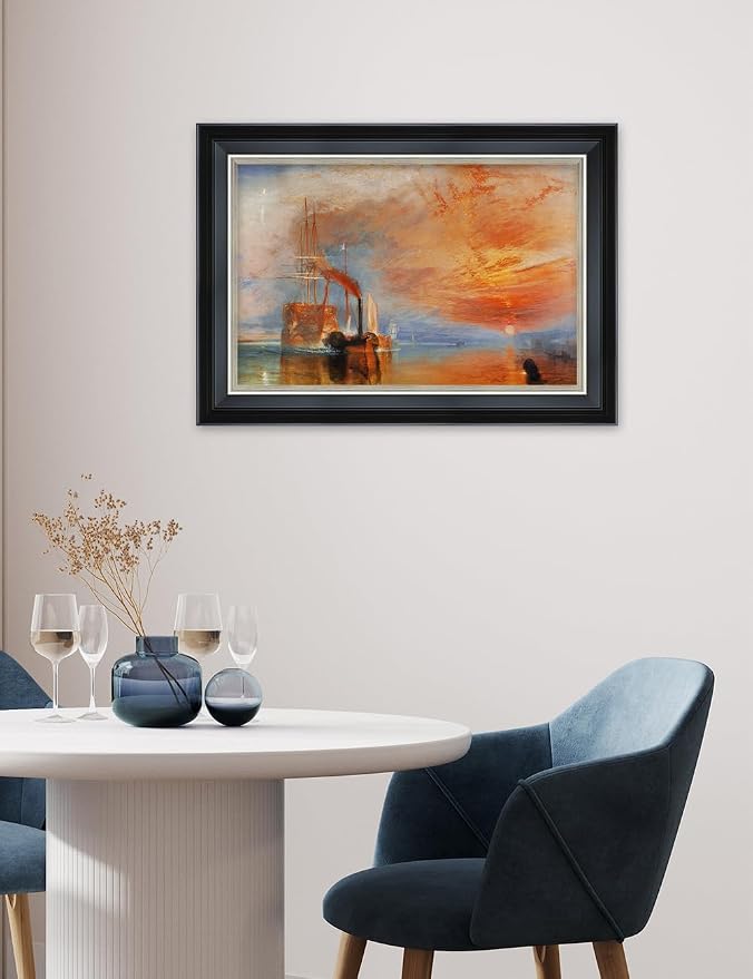 DECORARTS - The Fighting Temeraire by William Turner. Giclee Print on Canvas. Oil Painting Reproduction with Framed Wall Art. Ideal for Home and Office Decor. Total Size w/Frame: 15.25x21.25