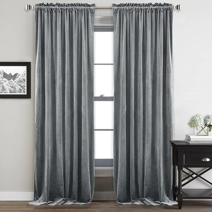 StangH Light Grey Room Darkening Privacy Curtains 96 inches, 2 Panels | 300GSM Soft Velvet, Thermal Insulated, Noise Absorb, Room Darkening, Privacy Protect, Bedroom, Living Dining Room