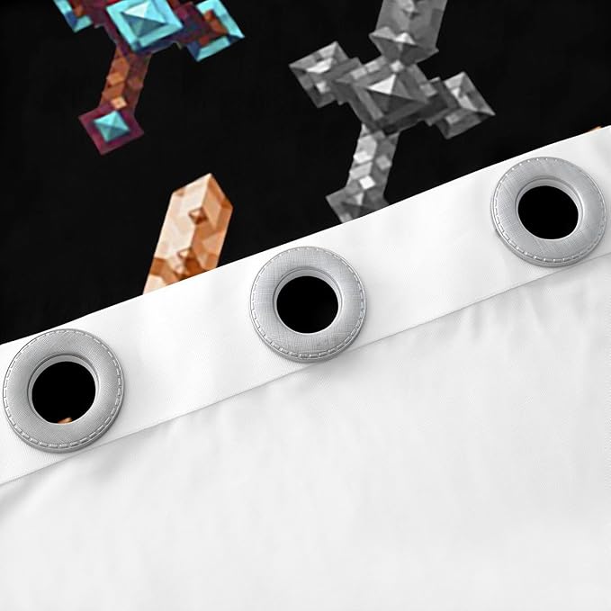 Castle Fairy Sandbox Sword Window Curtain,Pixelated Themed Swords Bedroom Decor Curtains,Kids Boys Block Building Games Window Treatment Grey Black Modern Blackout Drapes 2 Panels,38Wx45L
