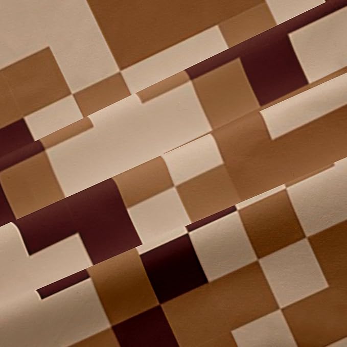 Castle Fairy Brown Grid Kids Window Curtain,Sandbox Pixelated Themed Window Treatment Teens Gamer,Miner Style Checked Living Room Decor Curtains Desert Style Blackout Drapes 2 Panels,52Wx63L