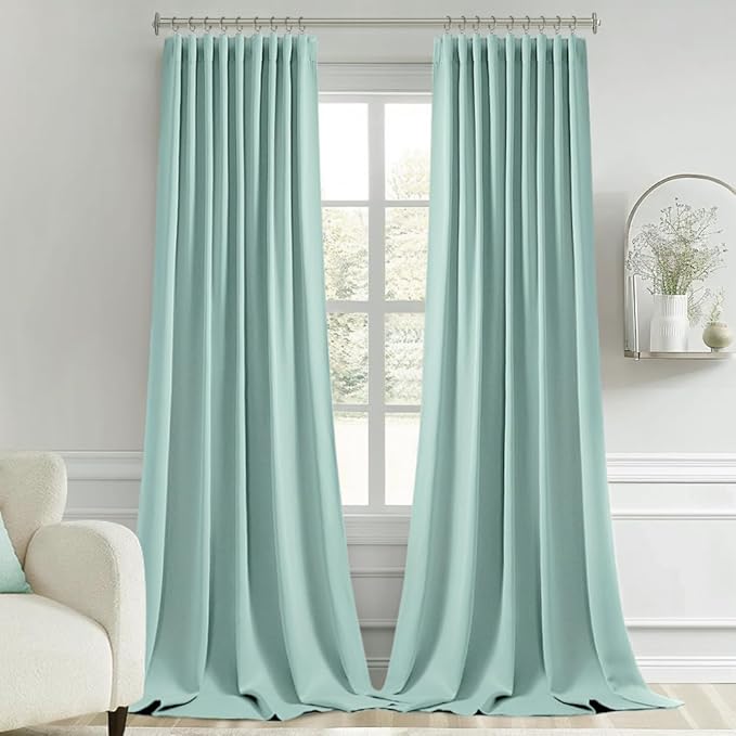MIULEE Aqua Back Tab Blackout Curtains 102 Inch Long 2 Panels Set for Bedroom, Rod Pocket/Pinch Pleated Thermal Insulated Living Room Darkening Light Blocking Floor to Ceiling Drapes