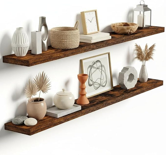 Vivelove Floating Shelves for Wall Mounted, 55 Inches Long Shelves, Display Shelf for Bathroom Living Room Kitchen Bedroom Office Farmhouse Home Decor, 55" X 9.3" X 1.5" - Set of 2, Rustic Brown