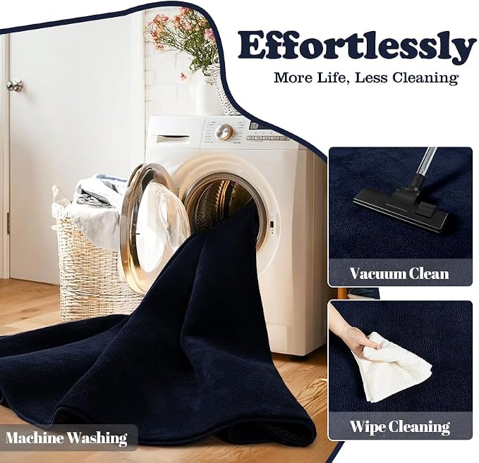 qulint 4x6 Modern Rug for Boys Room, Navy Blue Rug for Living Room Bedroom Soft Washable Thickened Memory-Foam Indoor Carpet, Minimalist Solid Non Slip Carpet for Kid Nursery Kitchen Home Decor