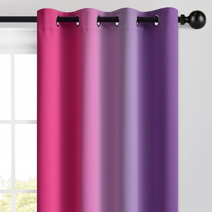 Yakamok Pink and Purple Blackout Curtains, Ombre Full Room Darkening Window Curtains for Living Room,Grommet Thermal Insulated Drapes,Light Blocking Curtains for Girls Bedroom,52x54 Inch, 2 Panels