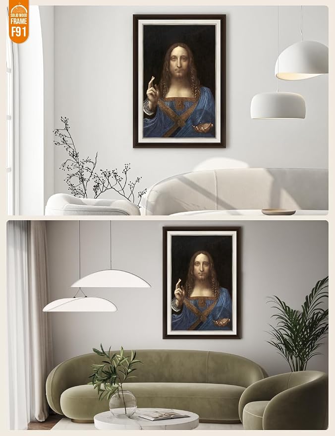 DECORARTS - Portrait Of Christ in Salvator Mundi by Leonardo Da Vinci. World Famous Painting Reproduction. Giclee Prints in Classic Golden Frame Ready to Hang