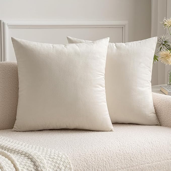 MIULEE Velvet Throw Pillow Covers 16x16 Inch, Pack of 2 - Cream White, Soft Solid Decorative Pillow Covers Cushion Cases Modern Luxury Home Decor for Spring Couch Sofa Bedroom Livingroom