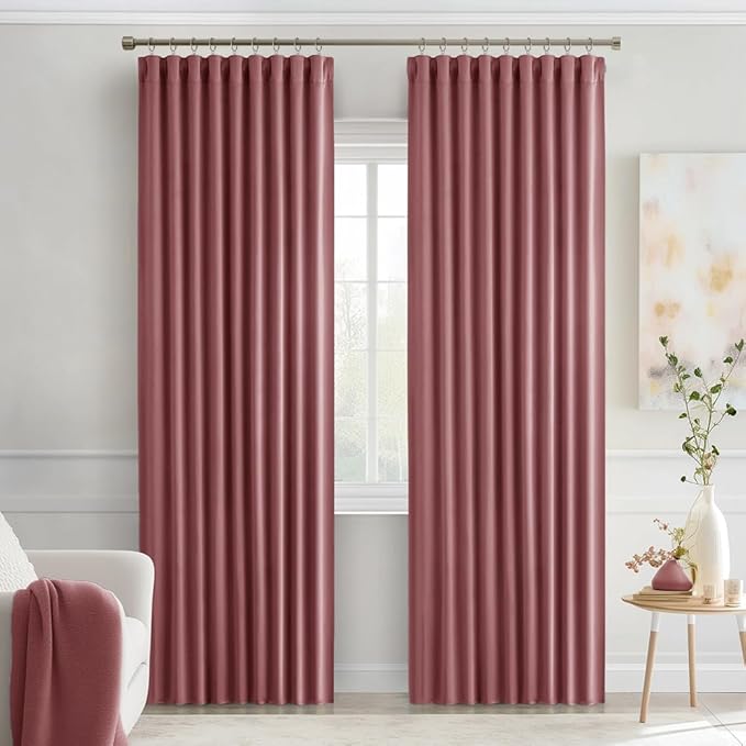 MIULEE Dusty Rose Back Tab Blackout Curtains 84 Inch Length 2 Panels Set for Living Room Bedroom Privacy, Rod Pocket/Pinch Pleat Thermal Insulated Room Darkening Pleated Light Blocking Drapes