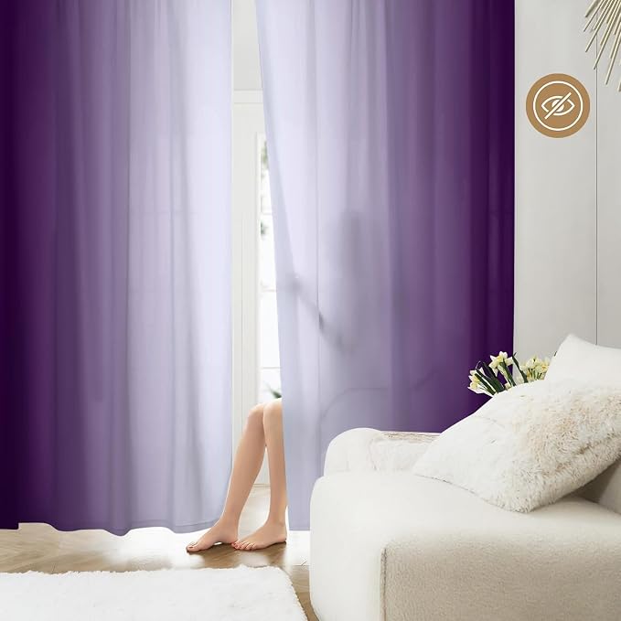 Purple Curtains 96 Inch Length for Living Room 2 Panel Set Purple and Grey White Window Treatment Curtains Lavender Ombre Gradient Light Filtering Curtains Modern Abstract Drapes