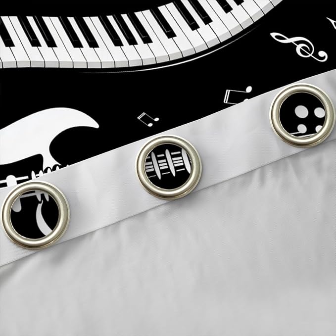 Rosebridal Guitar Curtains Piano Keys Musical Notes Window Curtains for Kids Boys Girls Teens White Black Music Theme Window Curtains Panels Rock Hip Hop Window Drapes 2 Panel 52" Wx96 L