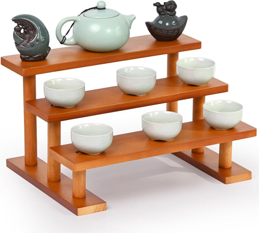 3 Tier Wooden Display Riser Stand Perfume Organizer, Dessert Table Display Set, Solid Wood Food Display Stands for Party, Bamboo Rustic Solid Wood Shelf for Cupcakes, Perfume, Cologne, Spiece