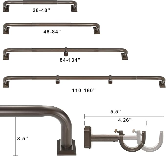 1 1/4 Diam Large Room Darkening Rods, 48-84Inch(4-7ft) Length Telescoping Wrap Around Curtain Rods For Bedroom Living Room Kitchen, Dark Bronze