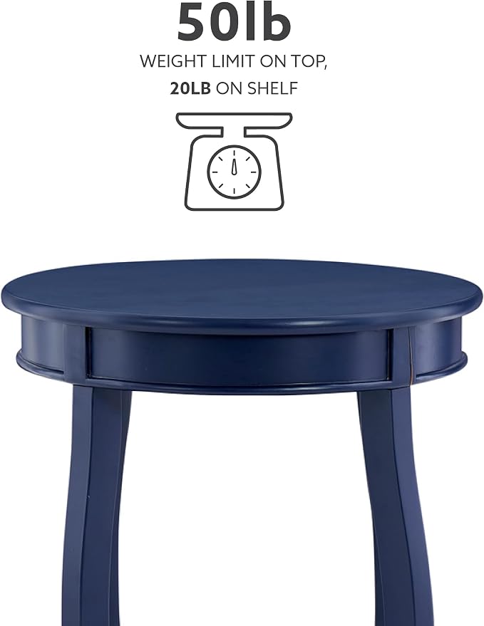 Powell Phipps Navy Blue Round Side Table with Shapely Legs and Shelf
