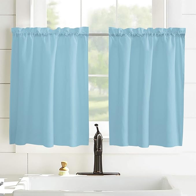 54 Inch Long Tier Curtains for Kitchen, Soild Color Sapphire Blue Bathroom Window Curtains Rod Pocket Short Curtains Window Treatment Tiers for Living Room Farmhouse 2 Panels