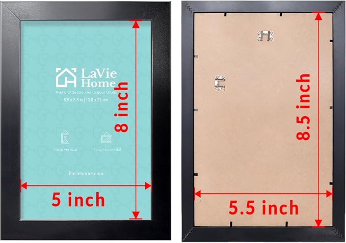 LaVie Home 5.5 x 8.5 Picture Frame Black, 8.5 x 5.5 Business License Frame, Certificate Frames Fit Diploma, Document and Tax Certificate Self Standing with Wall Hangers（1 Pack）