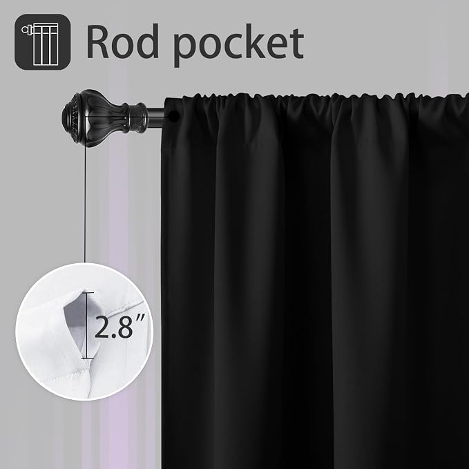 Coxila Black and Purple Curtains, Ombre Window Drapes for Bedroom 42 x 63 Inch, Aesthetic Goth Decor, Two Tone Rod Pocket Fabric Window Treatment, 2 Panels