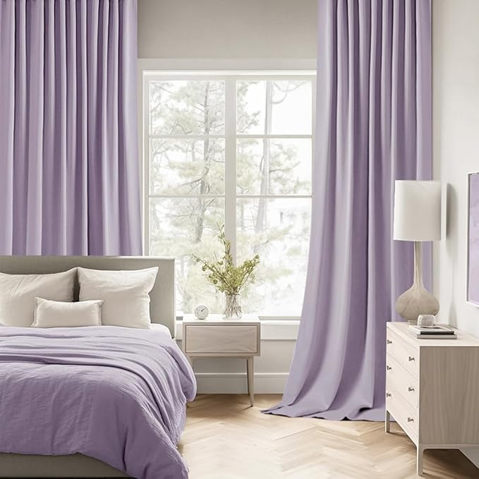 MIULEE Lilac Back Tab Blackout Curtains 102 Inch Long 2 Panels Set for Bedroom, Rod Pocket/Pinch Pleated Thermal Insulated Living Room Darkening Light Blocking Floor to Ceiling Drapes
