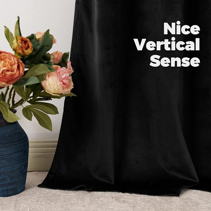 BGment 80 Inch Black Velvet Curtains for Bedroom, Super Soft Thermal Insulated Blackout Velvet Curtains Back Tab and Rod Pocket Thick Elegant Privacy Drapes for Living Room, 2 Panels, 52 x 80 Inch