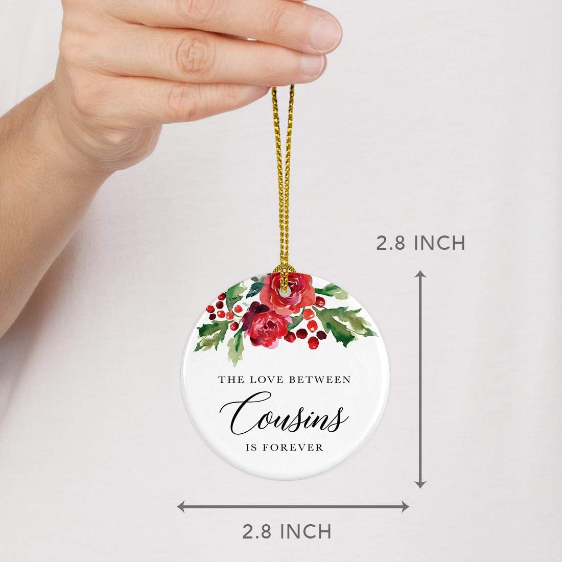 Andaz Press Round Ceramic Porcelain Christmas Tree Ornament Keepsake Gift for Cousins, The Love Between Cousins is Forever, 1-Pack Cousin Ornament 2025 Cousin Christmas Ornaments