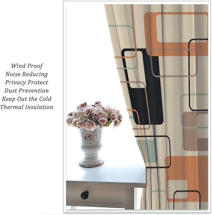 JESTRONRY Mid Century Blackout Curtains,Retro Square Design Modern Style Blackout Window Door Curtains for Bedroom Living Room Home Decor 84x84in