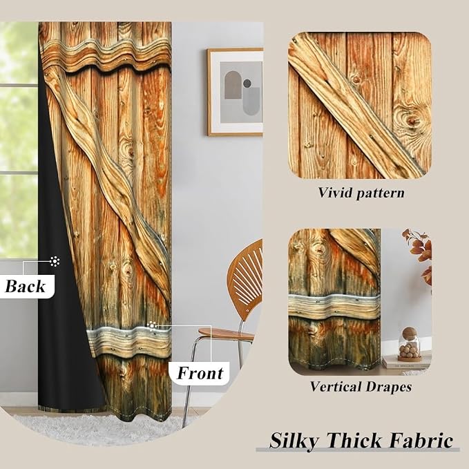 Closed Door Barn Door Curtains Rustic Vintage Wood Door Wooden Plank Window Curtains Farmhouse Countryside Living Room Kitchen Curtain Drapes Treatments Grommets Top,42x84 inch,2 Panels