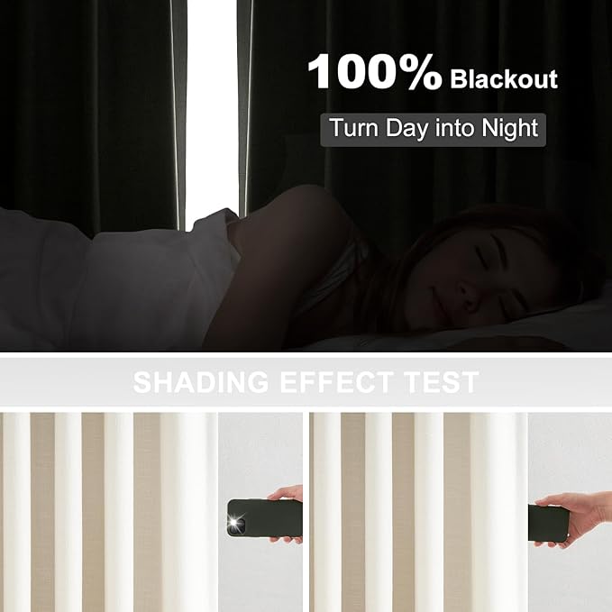 Topfinel Pinch Pleated Full Blackout Linen Curtains 84 Inch for Bedroom Living Room,Fall Brich Double Layer Linen Blended Room Darkening Back Tab Pinch Pleat Drape with Hooks Rings 2 Panel 40" Wx84 L
