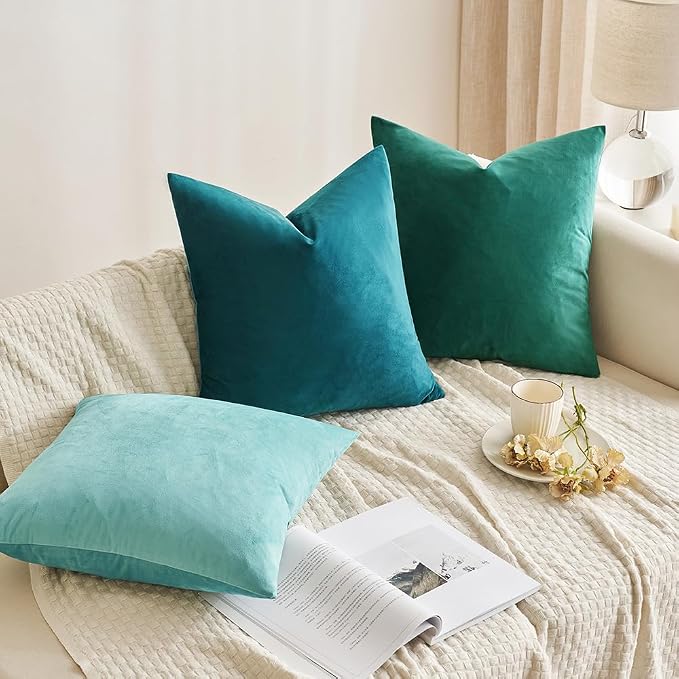 MIULEE Velvet Throw Pillow Covers 22x22 Inch, Pack of 2 - Teal, Soft Solid Decorative Pillow Covers Square Cushion Cases Modern Luxury Home Decor for Spring Couch Sofa Bedroom