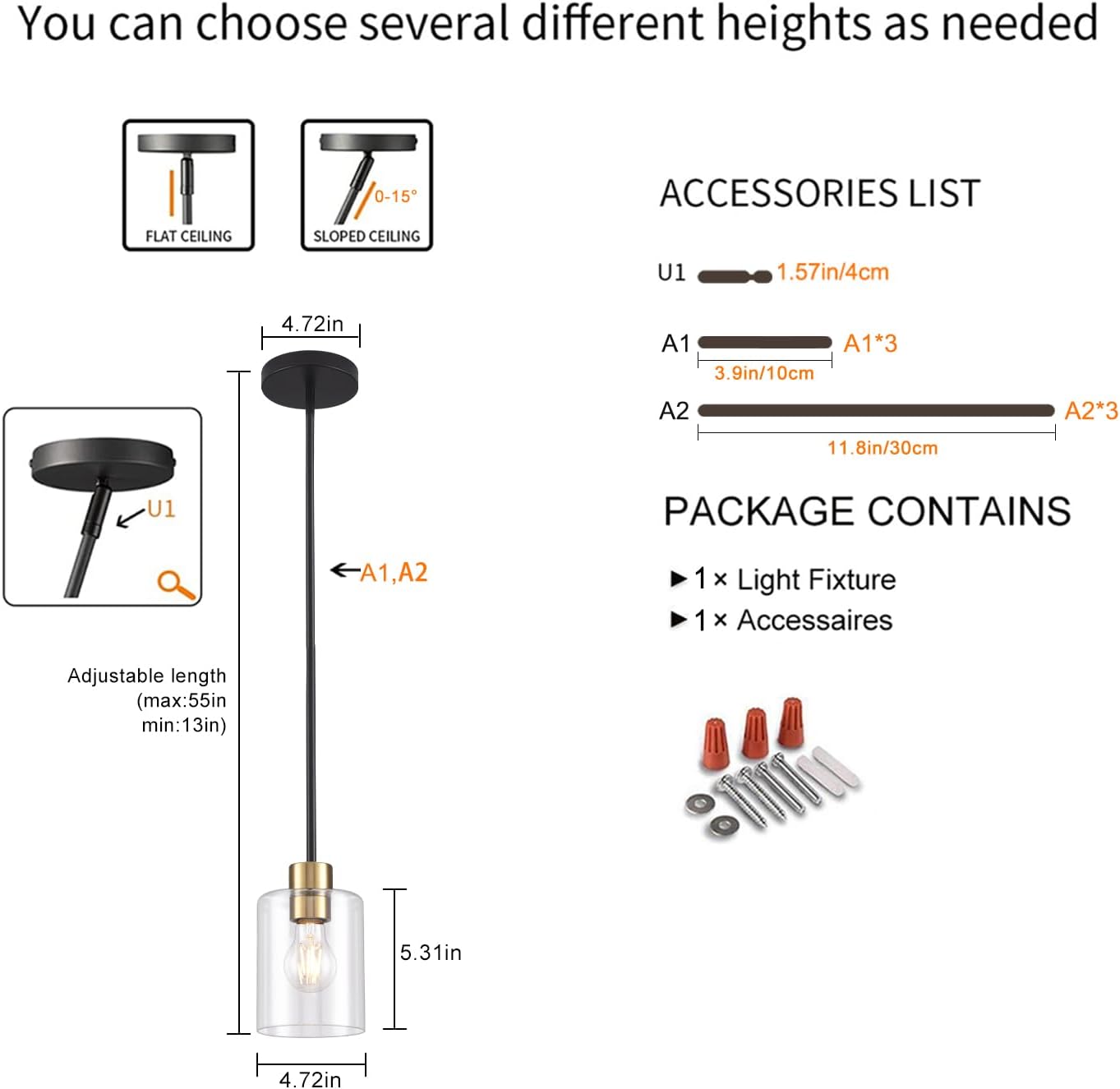 Black Brass Pendant Lights Kitchen Island - Clear Glass Pendant Light Fixture Multiple Stems Rods 3 Units 12 Inch 3 Units 4 Inch (1 Pack Black Brass Downrod)