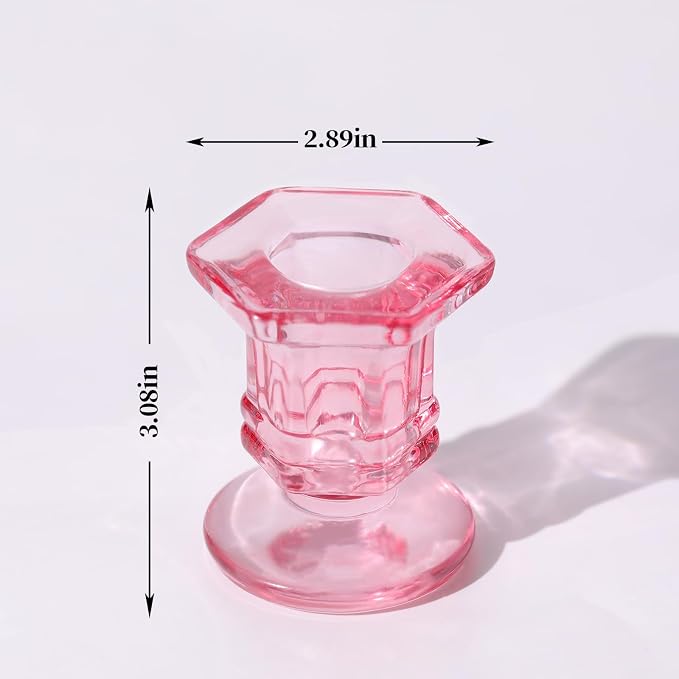 Lanttu 12 Pcs Pink Candlestick Holders Bulk Glass Candle Holders 2.9"x3.08" | Crystal Taper Candle Holder for Wedding, Table Centerpiece, Home Decoration