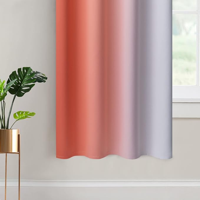 Yakamok Ombre Curtains Coral and Greyish White for Living Room,52Wx63L | Room Darkening Curtains 63,Thermal Insulated Gradient Color Drape,Light Blocking Grommet Window Curtains for Bedroom,2 Panels