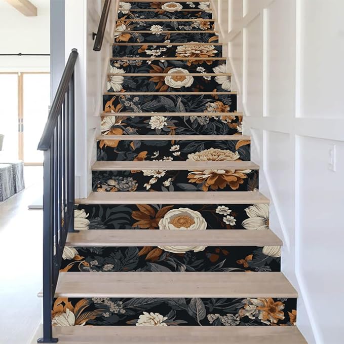 REDAMANCY Vintage Bookshelf Colorful Books Creative Book Cabinet Peel and Stick Vinyl Stair Riser Decals Staircase Tile Stickers Decor Modern Marble Decoration Self-Adhesive(14 Pcs)