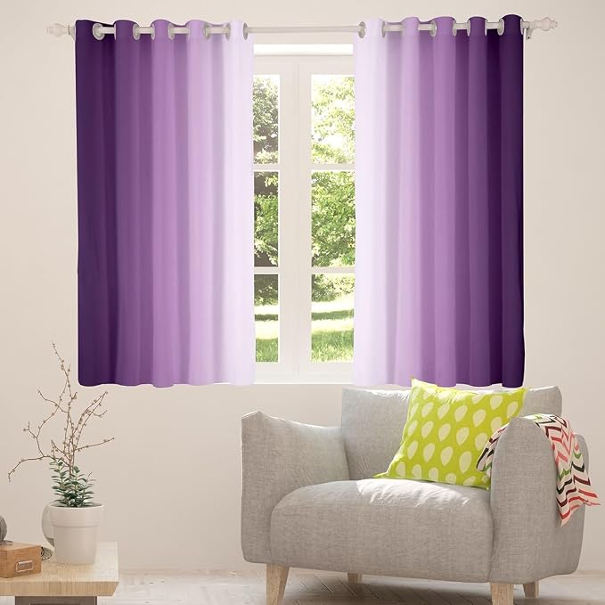 jejeloiu (2 Panels, 52 x 96 Inch Purple and White Darkening Drapes Gradient Style Curtains for Bedroom for Kids Women Men Ombre Printed Blackout Curtains Geometric Window Treatments