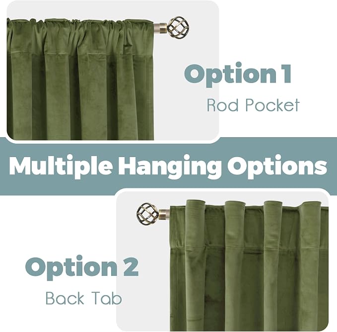 BGment Velvet Curtains 96 Inches for Bedroom, Sage Green Velvet Decorative Curtains Thermal Insulated Blackout Back Tab and Rod Pocket Drapes for Living Room, Set of 2 Panels, Each 52 x 96 Inch