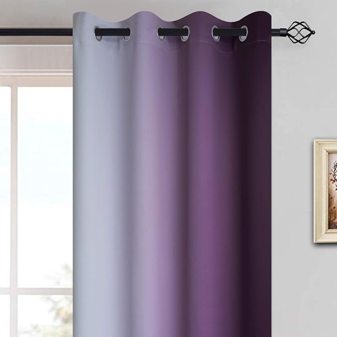 Yakamok Greyish White to Purple Ombre Curtain for Bedroom 84 Inch,1 Panel | Light Blocking Thermal Insulated Window Drape,Curtain for Living Room,Room Darkening Grommet Gradient Curtain 52Wx84L
