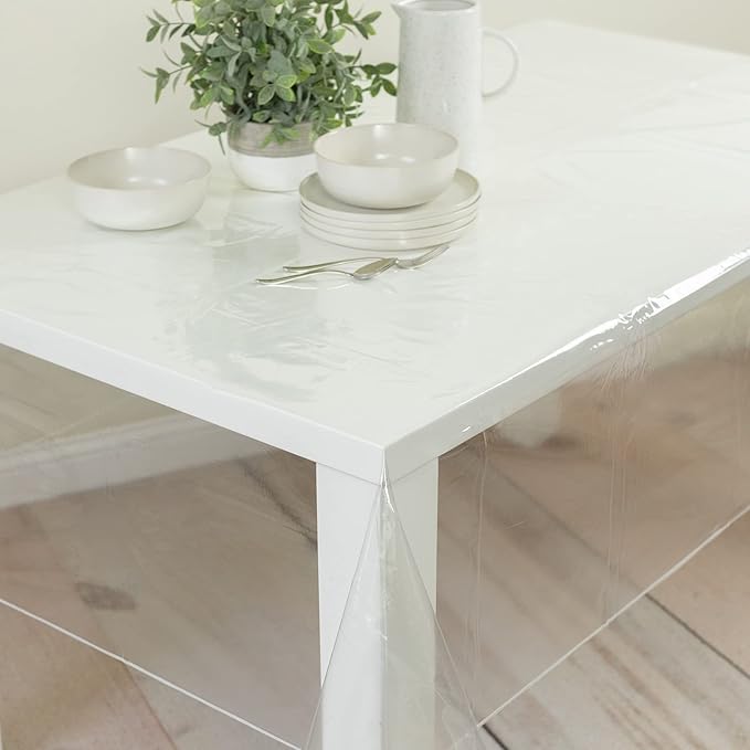 Benson Mills Heavy Duty Crystal Clear Plastic 100% Waterproof Tablecloth Protector, Vinyl PVC Table Cloth, Oil Spill Proof Wipe Clean Table Cover for Dining Tables (60" x 84" Rectangular/Oblong)