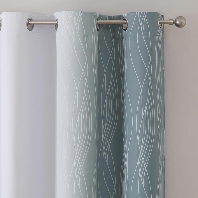 Estelar Textiler Stone Blue and Greyish White Ombre Blackout Curtains 45 Inch Length 2 Panels, Full Room Darkening Drapes for Bedroom, Thermal Insulated Grommet Short Curtains for Bathroom,42Wx45L