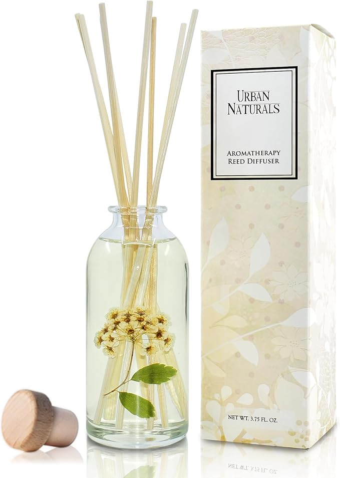 Urban Naturals Reed Diffuser Set, Spring Blooms - Bathroom Shelf Décor | Real Flowers in the Bottle Bulgarian Rose, Egyptian Jasmine, Blue Orchid, Lily of the Valley, Amber