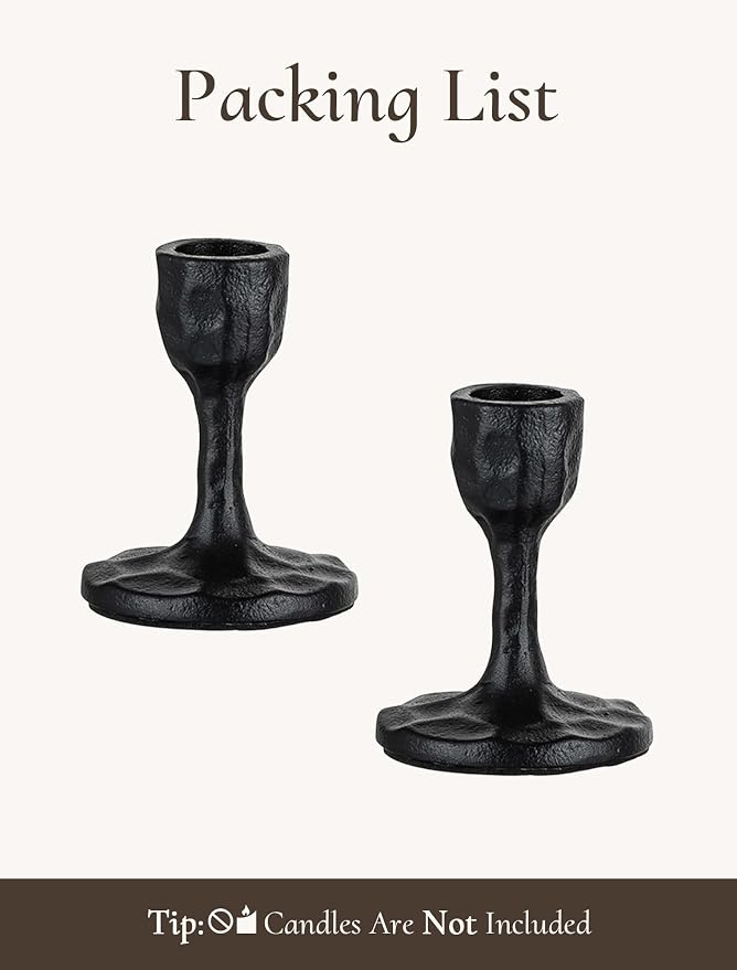 Black Candlestick Holders Antique: Cast Iron Taper Candle Holder Handcrafted Vintage Candle Sticks Holder Rustic Decor for Dinning Table Mantel Home Party Halloween Set of 2