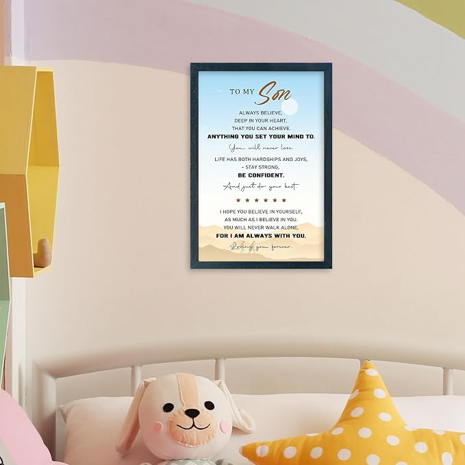 YWJKWLGS To My Son Inspirational Wall Art 11x16, Motivational Quote Teen Boys Room