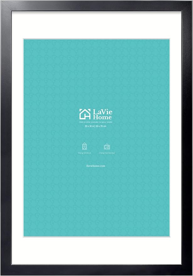 LaVie Home 20x30 Picture Frame Black Poster Frame,Display Pictures 18x24 with Mat or 20x30 Without Mat, Stable and Sturdy Frame and Polished Plexiglass, Horizontal and Vertical Format of The Walls